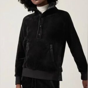 Women’s Athleta Recover Cozy Snap Front Sweatshirt  Fold Over Collar Warm Sz S